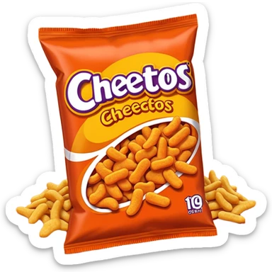 Draw a pack of Cheetos with bright orange-red packaging & crunchy snacks spilling out. sticker