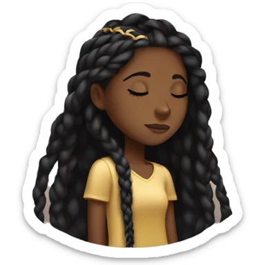 Black girl with gold and black long braids sleeping sticker
