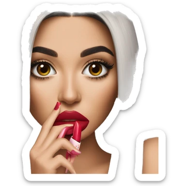 Kylie Jenner holding her lipstick lips sticker