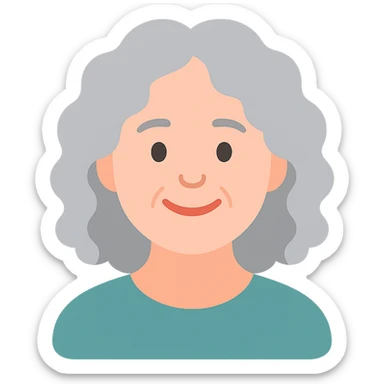 smiling 50 year old lady with silver curly hair sticker