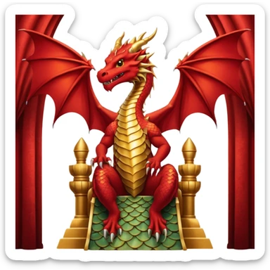 Create a poster Dragon sitting on a throne while people are watching him from below  sticker