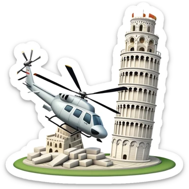 helicopter hits leaning tower of pisa sticker