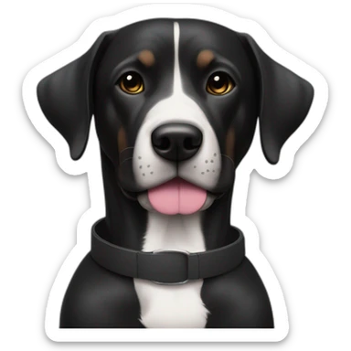 perro negro con linea blanca en el cuello con collar rosado sticker