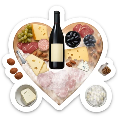 heart shaped charcuterie board with wine sticker