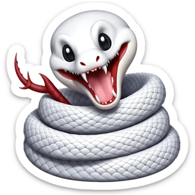  a white snake with its mouth open, displaying fangs and a forked tongue sticker