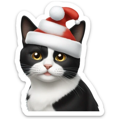 tuxedo cat with white christmas hat on sticker