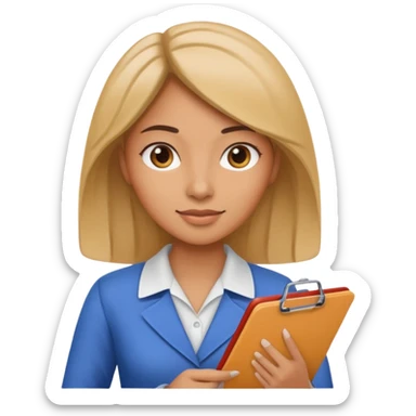 women with clipboard checking page sticker