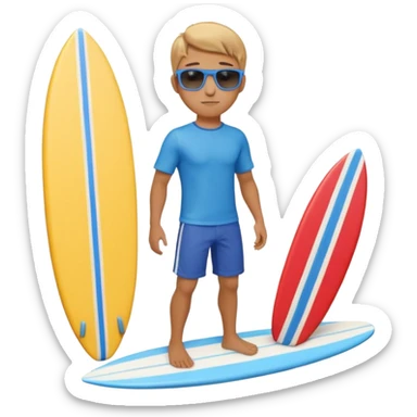 cute male surfer riding a wave, wearing shorts, sunglasses, holding balance, colorful surfboard, 3D cartoon, mobile game icon, clean background, no text sticker