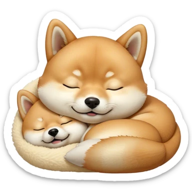 Cinematic Meme-Worthy cute Sleeping Shiba Inu Portrait Emoji, Head resting peacefully with a contented smile, featuring a delightfully cute build and a luxuriously soft fur with a creamy underbelly, eyes shut in a serene nap, Simplified yet hilariously adorable features, highly detailed, glowing with a soft, drowsy light, high shine, relaxed and utterly lovable, stylized with an air of playful laziness, bright and endearing, soft glorwing outline, capturing the essence of a comically sleepy companion, so meme-worthy it feels like it could instantly become the next viral sensation of adorable slumber! sticker