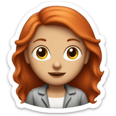 A red-haired girl with a MacBook  sticker