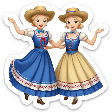 Cinematic Realistic scene of two square dancers in traditional American folk costumes, captured in joyful, coordinated motion with vibrant, rustic lighting that highlights their cultural heritage sticker