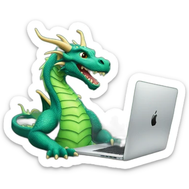 dragon with a mac book pro sticker