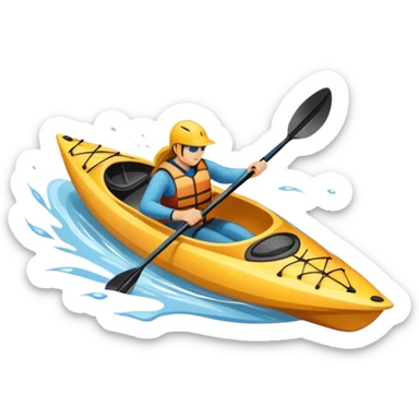 An icon showing a close-up of a sleek kayak with double-bladed paddles gliding through water. Splashes surround the boat as it cuts across a calm surface, symbolizing speed and focus. Transparent background emphasizes the dynamic and personal nature of kayak paddling. sticker