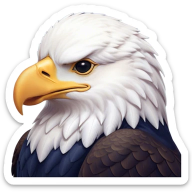 Meme-Worthy Cute Sleeping American Eagle Portrait Emoji, Head resting peacefully with a contented smile, showcasing a broad, stately form with eyes gently closed in serene slumber and a striking contrast of white head and dark body, Simplified yet adorably endearing features, highly detailed, glowing with a soft, drowsy majestic light, high shine, relaxed and utterly lovable, stylized with an air of playful laziness, soft glowing outline, capturing the essence of a sleeping American eagle that feels destined to become the next viral icon of adorable rest! sticker