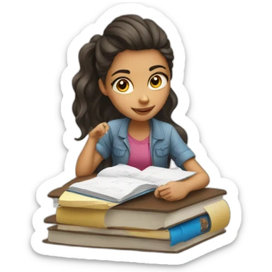 smart girl doing homework sticker
