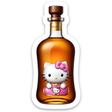 Hennessy bottle with hello kitty icon on the label sticker
