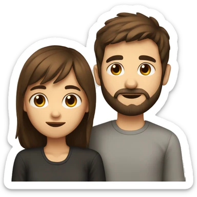 A girl with short brown hair and a boy with brown hair and a beard are kissing. sticker