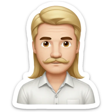 mustached man with long hair and white shirt sticker