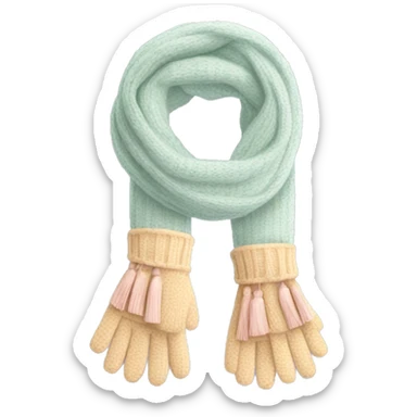 Gloves and Scarf: A matching set in pastel colors, with a cozy texture, and tassels on the ends of the scarf. sticker