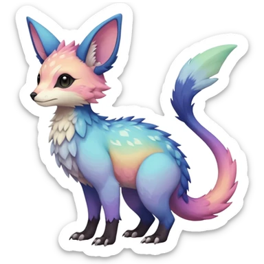Feral Rare realistic edgy pretty beautiful handsome gorgeous pastel-gradient aesthetic colorful vibrant Vernid-Trico-species-Fakemon-creature by LiLaiRa, random markings, tufted ears, full body sticker