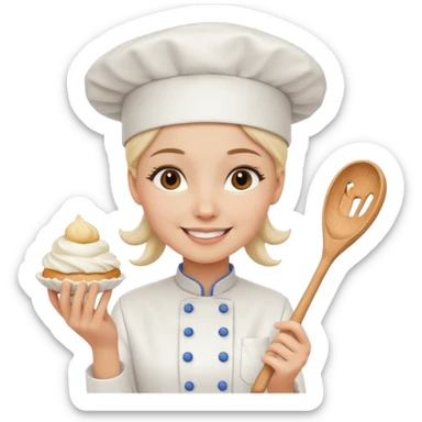 Young female baker - wearing a white chef's hat and holding a cream piping bag sticker