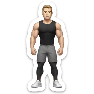 Idyll Pale skinned Fit Man With the biceps and dark brown hair in black shirt, gray sports shorts and white Sneakers sticker