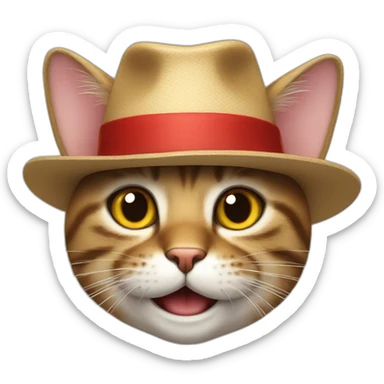 cat with a smile and a hat and a red nose sticker