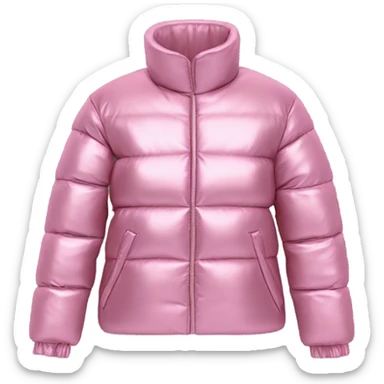 Realistic isolated side view of an open metallic pink cropped puffer jacket. sticker