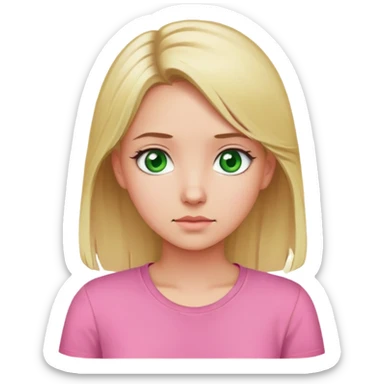 Girl wondering pink shirt blonde hair. Green eyes sticker