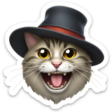 Cat with fangs with a hat  sticker