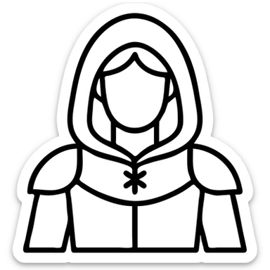 medieval hooded explorer with brown hair, no beard, wearing light armor, chest up view sticker