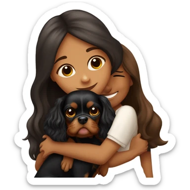 cute girl hugging two black and brown cavalier king charles spaniel  sticker