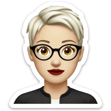 white girl with red and black short emo hair short on only one side round face and rounded glasses rounded nose and rounded lips sticker
