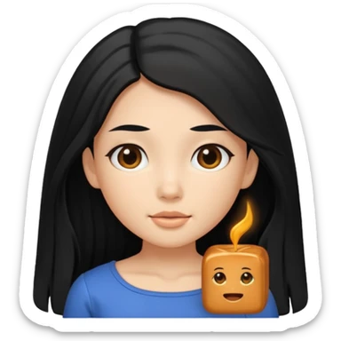 A caramel girl with SUPER long black hair and a square neckline shirt sticker