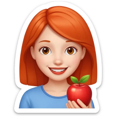 cheerful pose cute girl apple emoji style. don't hold an apple sticker