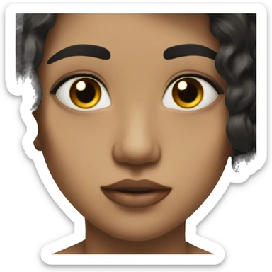 white skin, black long hair, mouth piercing, brown eyes,  sticker