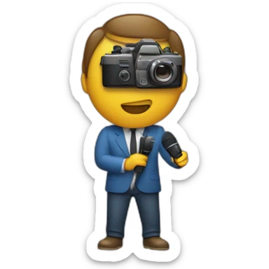 Reporter with a camera and a microphone sticker