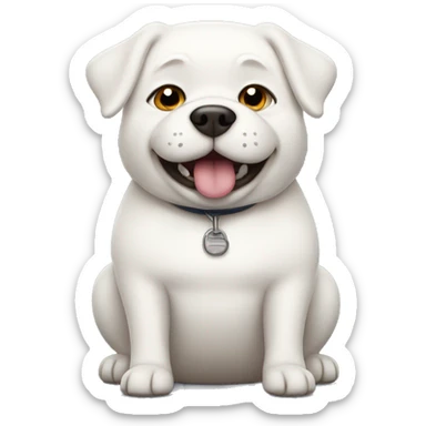 chubby white dog with a belly sticker