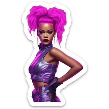 Synthwave Rihanna in SNES style, oil paint, epic eyes, intricate lips, exquisite pose, beautiful, desirable, logical sticker