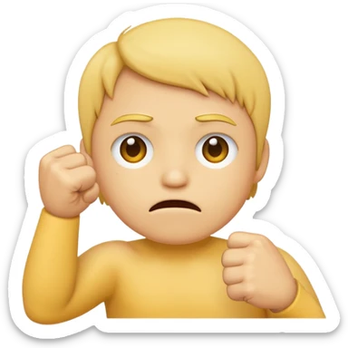 Sad circle face Emoji with fist in the air sticker