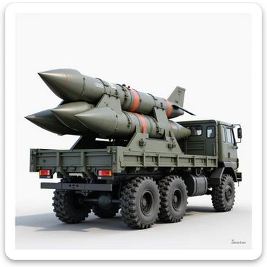 Iskander-M missile system, rocket carrier truck, realistic style, detailed, rear view sticker