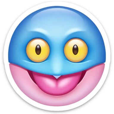 A translucent blue half-sphere with pink lips and two yellow eyes and 8 toes around the bottom sticker