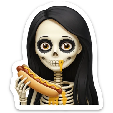 skeleton girl hair eating a hot dog sticker
