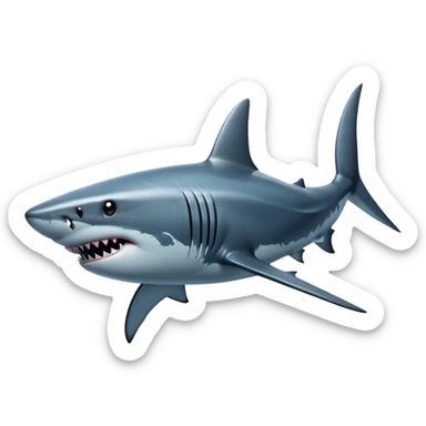cinematic-shark-realistic-full-body-swimming-emoji,-sleek-powerful-body-gliding-through-the-ocean-depths,-dark-grey-skin-glossy-and-textured,-sharp-angular-fins-cutting-through-the-water,-piercing-black-eyes-focused-intensely,-rows-of-razor-sharp-teeth-slightly-visible,-simplified-yet-realistic-focused-features,-highly-detailed,-glowing-with-an-eerie-deep-sea-glow sticker