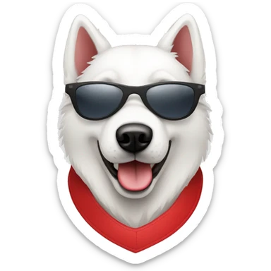 White husky with sunglasses and red collar sticker