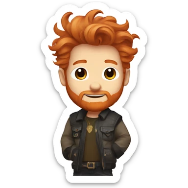 cartoon chibi style little ginger scruffy hair bearded man  waving, destiny 2 fashion sticker