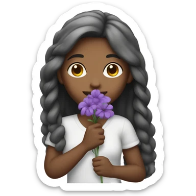 The girl has purple flowers in her hand sticker