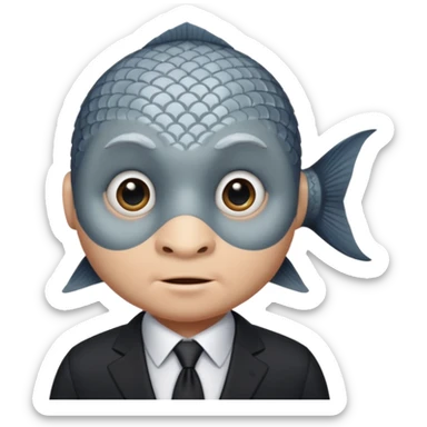 A fish man dressed in a black suit. Its face is grey fish sticker