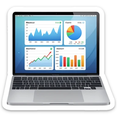 Create a macbook displaying financial charts and analytics dashboards on the screen. sticker