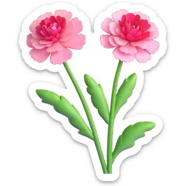 3D emoji-style carnation flower, shiny pink petals, green stem, rounded shapes sticker